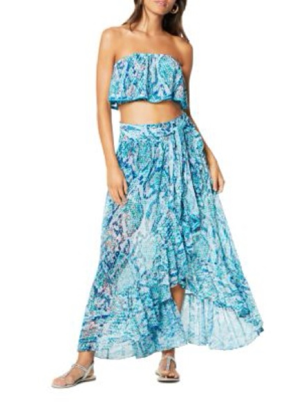 *NWT* Ramy Brook Women’s Turquoise Printed Meena Bandeau Cropped Top, Size Large - Picture 3 of 13